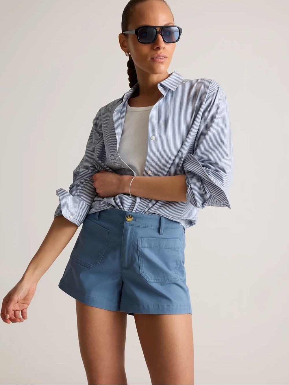 Quince Patch Pocket Organic Cotton Shorts Dusty Blue High Rise Size 14